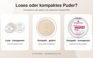Transparentes loses Puder, getöntes Kompaktpuder und transparentes Kompaktpuder im Vergleich