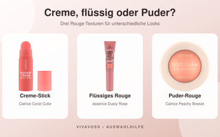 Creme-Stick, flüssiges Rouge und Puder-Rouge im Vergleich