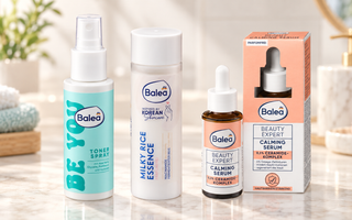 Balea Toner Spray, Rice Milky Essence und Beauty Expert Calming Serum in richtiger Pflegereihenfolge
