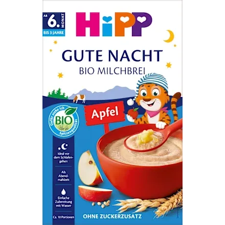 Hipp Abendbrei Milch Gute Nacht Bio Hafer Apfel ab dem 8.Monat, 450 g – Babybrei image_position | VivaVoss