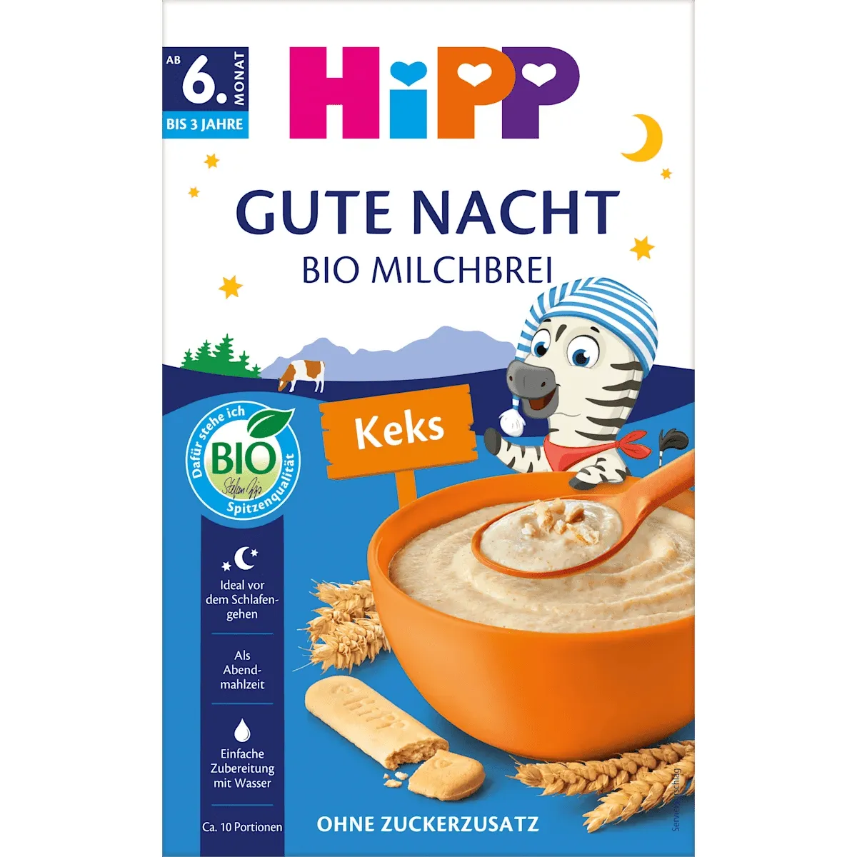 Hipp Abendbrei Milch Gute Nacht Bio Kinderkeks ab dem 6.Monat, 450 g – Babybrei image_position | VivaVoss