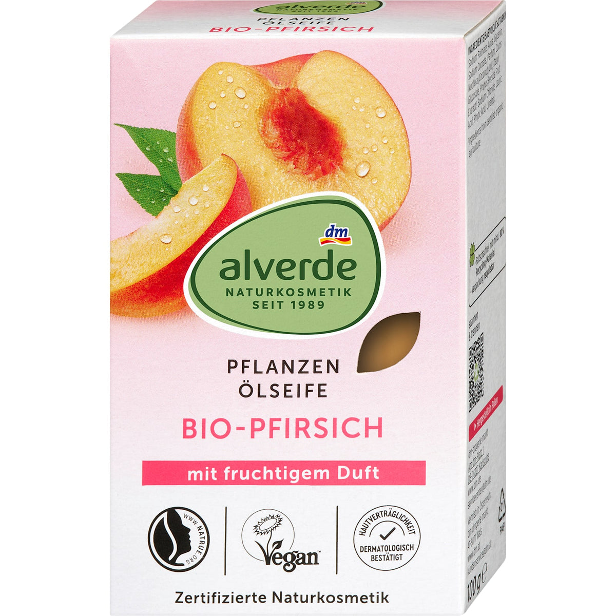 Seifenstück Pflanzenölseife mit Pfirsich, 100 g
