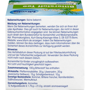 Arzneitee, Bitterstoff Tee (12 Beutel), 21 g - VivaVoss