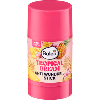 Pinker Balea Anti-Wundreibstick Tropical Dream mit tropischem Früchte-Design und 25 g Inhalt.