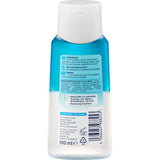 Rückseite der Balea 2-Phasen Augen-Make-up Entferner Flasche (100 ml) mit Inhaltsstoffen und Anwendungshinweisen.