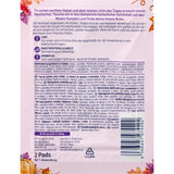 Rückseite der Balea Mystic Pumpkin Hydrogel-Augenpads mit Kürbis-Design, Anwendungshinweisen und Inhaltsstoffen auf weißem Grund.