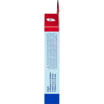 Seitenansicht der rot-weißen Balea Blasenpflaster-Verpackung mit Angaben zu den 6 enthaltenen Pflastern in zwei Größen.