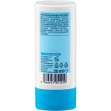 Rückseite der 50 ml Balea Feuchtigkeitsspülung mit Inhaltsstoffen, Barcode und blauen Akzenten auf weißer Flasche.