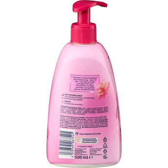 Balea Cremeseife Blush Harmony 500 ml Flüssigseife in rosa Kunststoffflasche mit pinkem Pumpspender und Kirschblüten-Design.