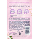 Rückseite der Balea Dekolleté Tuchmaske in Herzform mit Anwendungshinweisen, Inhaltsstoffen und veganem Logo auf rosa Verpackung.