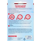Rückseite der Balea Druckstellen Pflaster Verpackung mit Anwendungshinweisen, Illustrationen und Produktinformationen.