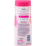 Rückseite der Balea Duschgel Soft Roses Flasche mit 300 ml, Inhaltsstoffen und Produktinformationen auf weißem Hintergrund.