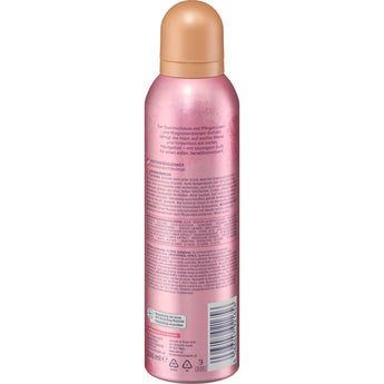Rosa 200 ml Balea Duschschaum Floral Symphony Sprühdose mit Pfingstrosen- und Magnolien-Design und Produktinformationen.
