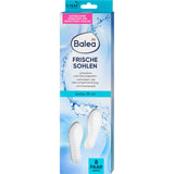 Balea Frischesohlen in Weiß, 8 Paar Einlegesohlen für Schuhgrößen 39-41 in blauer Verpackung mit Wasser-Design.