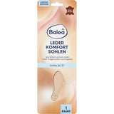 Balea Leder Komfort Einlegesohlen in Größe 36/37 aus perforiertem Echtleder in beiger Verpackung.