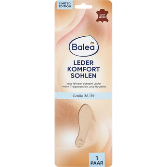Balea Leder Komfort Sohlen in Größe 38/39 aus perforiertem Echtleder in beiger Verpackung.