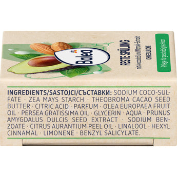 Balea fester Conditioner mit Avocado und Mandel in beiger Kartonverpackung mit aufgedruckter Zutatenliste.