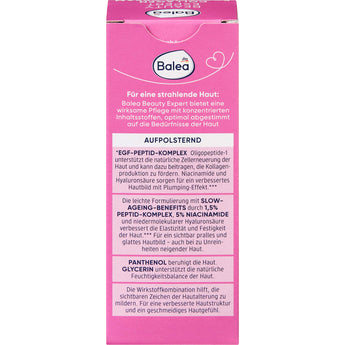 Rosa Balea Beauty Expert Collagen Boosting Gesichtscreme Verpackung mit detaillierten Produktinformationen und Inhaltsstoffen.