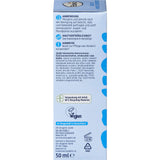 Balea Daily Moisturizer 50 ml Verpackungsseite mit Anwendungshinweisen, Vegan-Siegel und Recycling-Informationen.