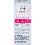 Weiße Balea Urea Gesichtscreme Verpackung mit pinken Infoboxen, LSF 15 und Hinweisen für trockene, sensible Haut.