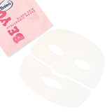 Balea Glass Skin Hydrogel-Gesichtsmaske in hellrosa Verpackung mit weißer zweiteiliger Tuchmaske auf weißem Hintergrund.