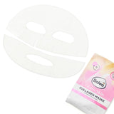 Weiße Balea Glass Skin Kollagen-Tuchmaske mit rosa-weißer Verpackung auf weißem Hintergrund.