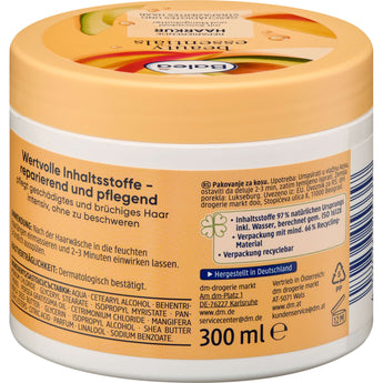 Balea Beauty Essentials Haarkur 300 ml Dose mit beigem Deckel und detaillierten Produktinformationen auf dem Etikett.