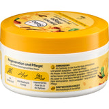 Balea Intensivpflege 3in1 Haarmaske im 300 ml Tiegel mit gelbem Deckel, Mandelöl- und Vanille-Design.