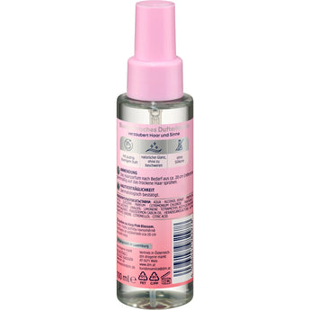 Balea Haarparfüm Pink Blossom 100 ml in einer transparenten Sprühflasche mit pinkem Verschluss und detailliertem Etikett.