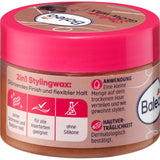 Balea Glow Haarwachs in einer 75 ml Dose mit pinkem Deckel und Informationen zu Glanz-Finish und flexiblem Halt.