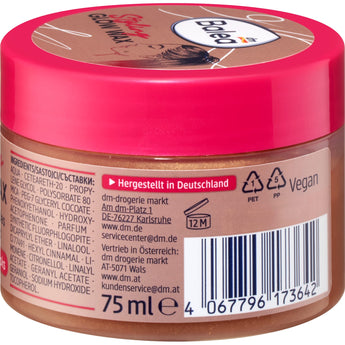 Balea Glow Haarwachs 75 ml in einer Dose mit pinkem Deckel und detaillierter Produktbeschriftung auf der Rückseite.