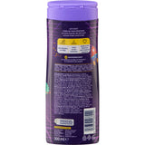 Rückseite der Balea Kids 2in1 Duschgel & Shampoo Flasche mit lila Deckel, Inhaltsstoffen und Produktinformationen auf 300 ml.