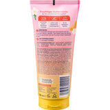 Rückseite der rosa Balea Sweet Peach Körperpeeling Tube mit 200 ml Inhalt, Anwendungshinweisen und Inhaltsstoffen.