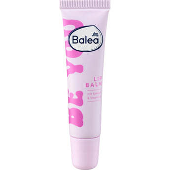 Hellrosa Balea Lippenpflege Tube mit weißem Logo, 15 ml Inhalt, Aufschrift Be You und Kokosöl-Vitamin-E-Formel.