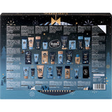Balea MEN Adventskalender Rückseite mit 24 nummerierten Pflegeprodukten, Inhaltsstoffen und weihnachtlichem Design.