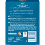 Rückseite der blauen Balea MEN Hydrogel Augenpads Verpackung mit Anwendungshinweisen, Inhaltsstoffen und Barcode.
