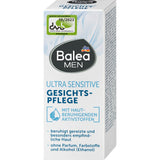 Balea MEN Ultra Sensitive Gesichtscreme in weißer 50ml Faltschachtel mit blauem Logo und DAAB-Siegel für empfindliche Männerhaut.