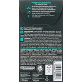 Rückseite einer Balea MEN Nasenstrips-Verpackung mit Anwendungshinweisen, Inhaltsstoffen und Barcode auf dunklem Hintergrund.