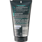 Rückseite der Balea MEN Reinigungsgel-Tube mit Aktivkohle, Inhaltsstoffen und Anwendungshinweisen auf 150 ml.