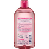 Rückseite der 400 ml Balea Mizellenwasser Flasche für trockene Haut mit pinkem Deckel und detaillierten Produktinformationen.