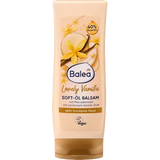 Balea Soft-Öl Balsam Lovely Vanilla in einer beigen 200 ml Tube mit Vanilleblüten-Design für sehr trockene Haut.