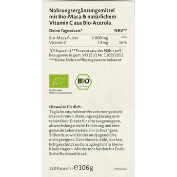 Bio Maca Schwarz Kapseln 120 St, 106 g - VivaVoss