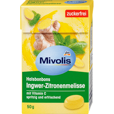 Bonbon, Ingwer-Zitronenmelisse, zuckerfrei Mivolis