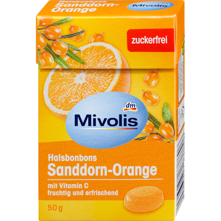 Bonbon, Sanddorn-Orange, zuckerfrei Mivolis
