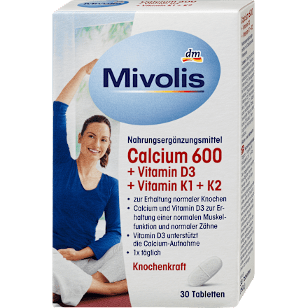 Calcium 600 + Vitamin D3 + K1 + K2, 30 St. Mivolis