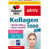 Doppelherz aktiv Kollagen 1000 Tabletten Packung mit 30 Stück, weiß-rote Verpackung mit Porträt einer Frau.