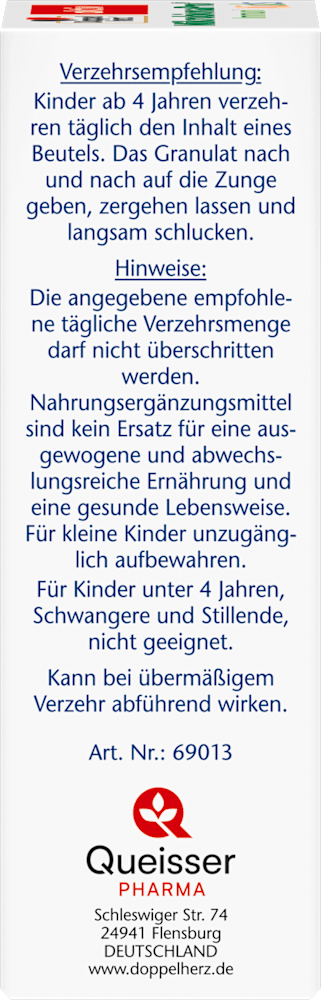 Doppelherz MikrobionaPro Immun Direct Kids, back with ingredients and directions