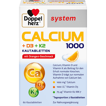 Doppelherz system Calcium 1000 + D3 + K2 Kautabletten 60 St Doppelherz