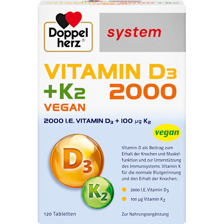 Doppelherz system Vitamin D3 2000 + K2 Vegan Tabletten 120 St Doppelherz