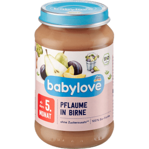 Früchte Pflaume in Birne ab dem 5. Monat, 190 g Puree by BabyLove – Available at VivaVoss